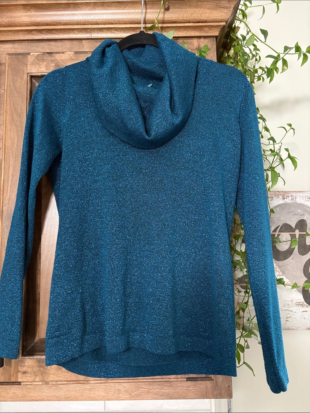 Coldwater Creek Teal Shimmer Cowl Neck Sweater